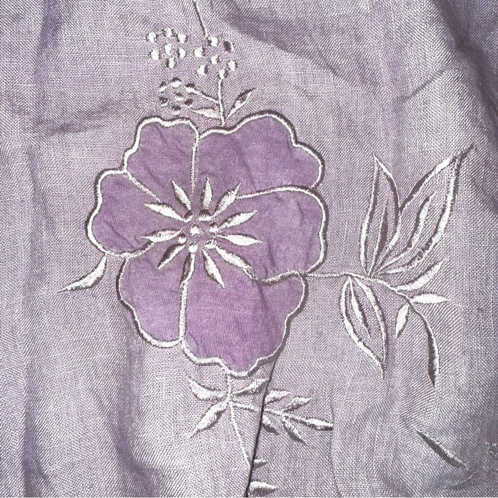 Hearts Desire Linen Tunic Lavender Embroidered Coastal Grandma Lagenlook Top L - Picture 6 of 14